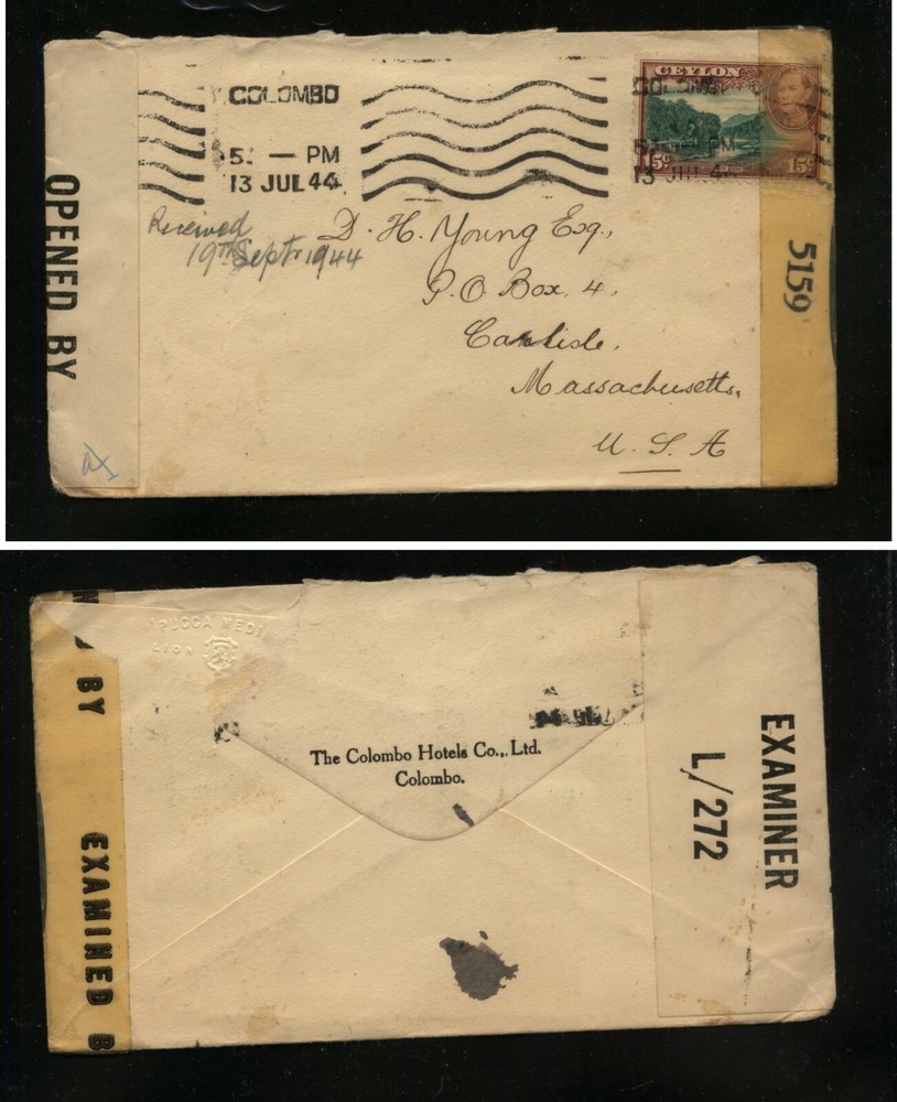 Ceylon  double  censor  cover  to  US             MS0511