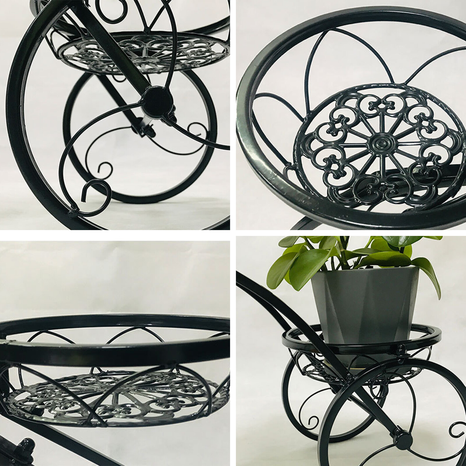3-Tier Bicycle Plant Stand Wrought Iron Tricycle Planter Home Garden Patio Decor