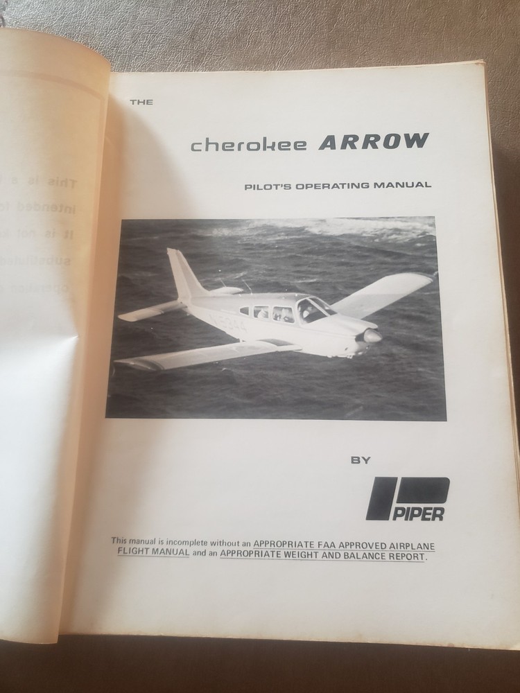 The Cherokee Arrow Pilots Operating Manual By Piper