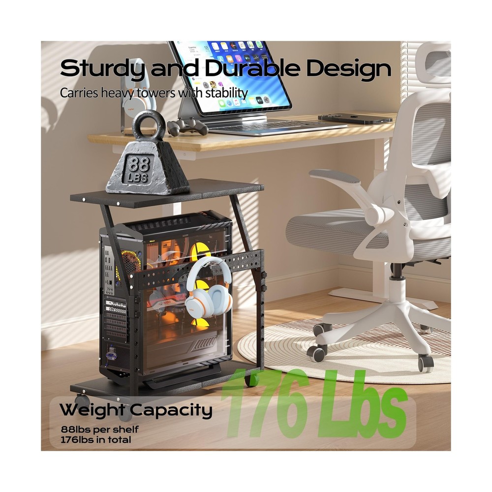 24In Large PC Stand, 5 Levels Height Adjustable Computer Tower Stand with Whe...