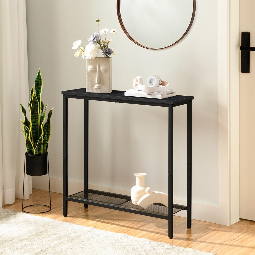29.5" Narrow Console Table, Small Entryway Table with Shelf, 2 Tier Thin Sofa...
