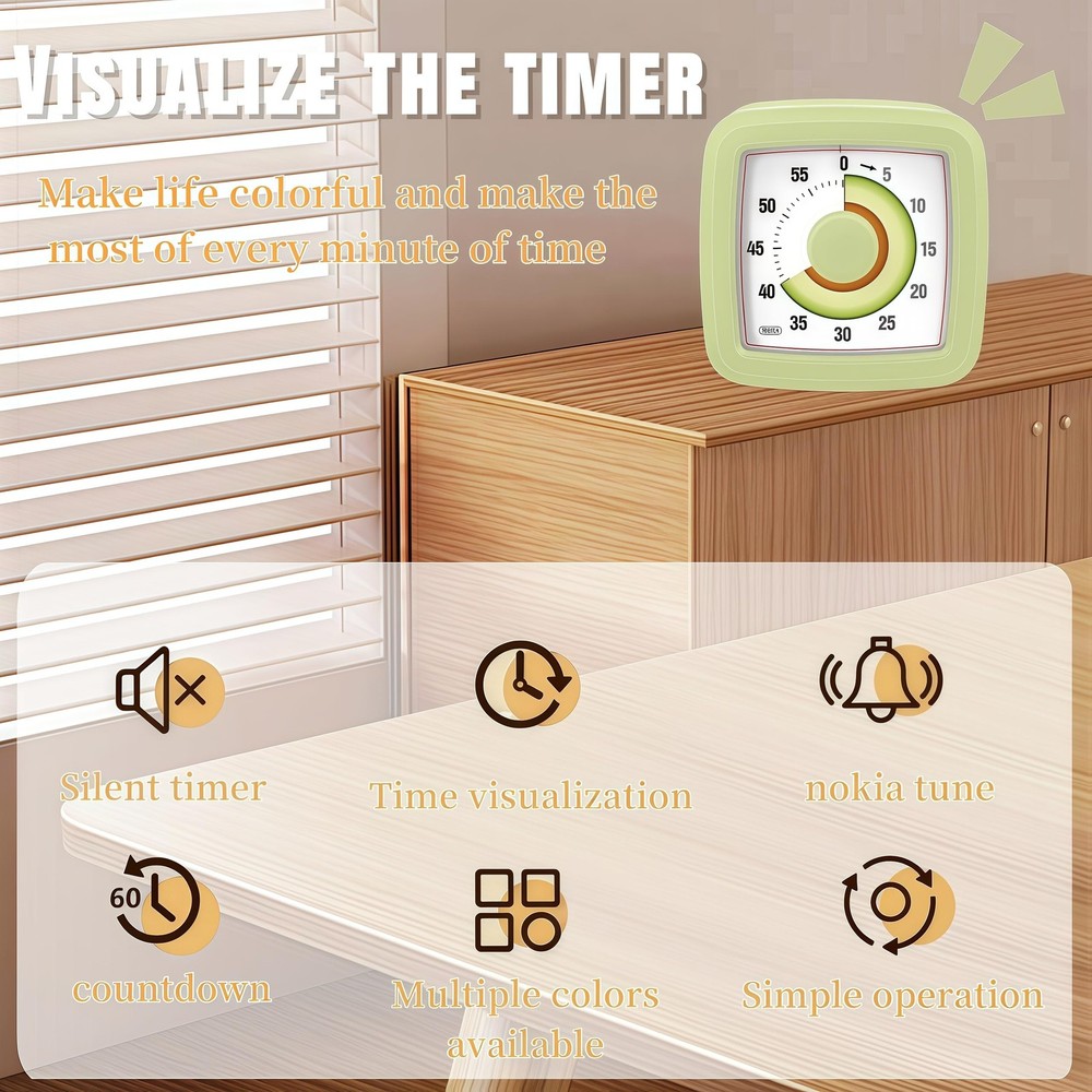 Visual Timer for Kitchen,Classroom,Cooking,Learning,Bedroom,Office, 60-Minute...