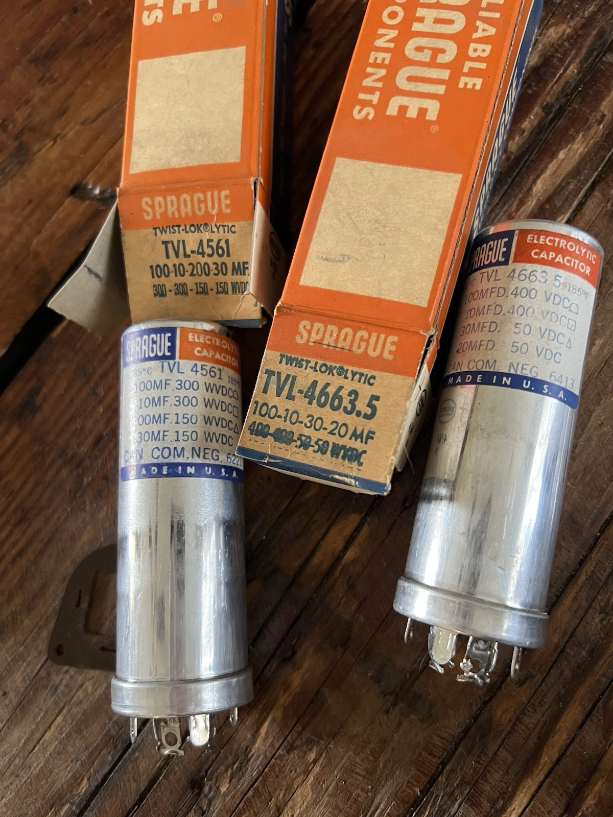 Lot of 4 Vintage NOS Sprague Twist Lok Electrolytic Capacitor Cans TVL