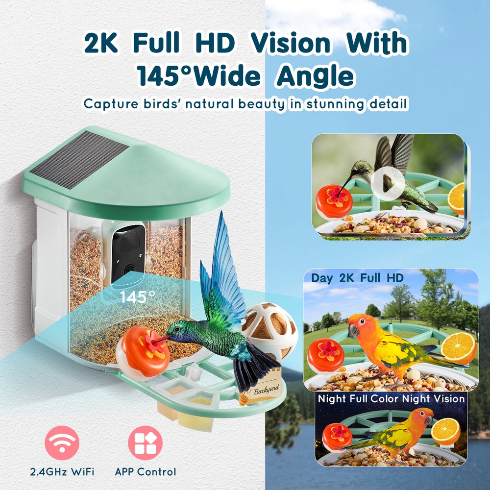 Smart Bird Feeder with Camera Solar Panel AI Identify Birds APP Wi-Fi