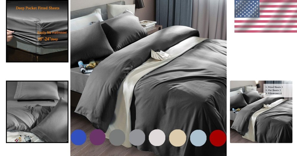 Luxury Queen Bed Sheet Set - 1800 Thread Count Super Soft Microfiber - Dark Grey