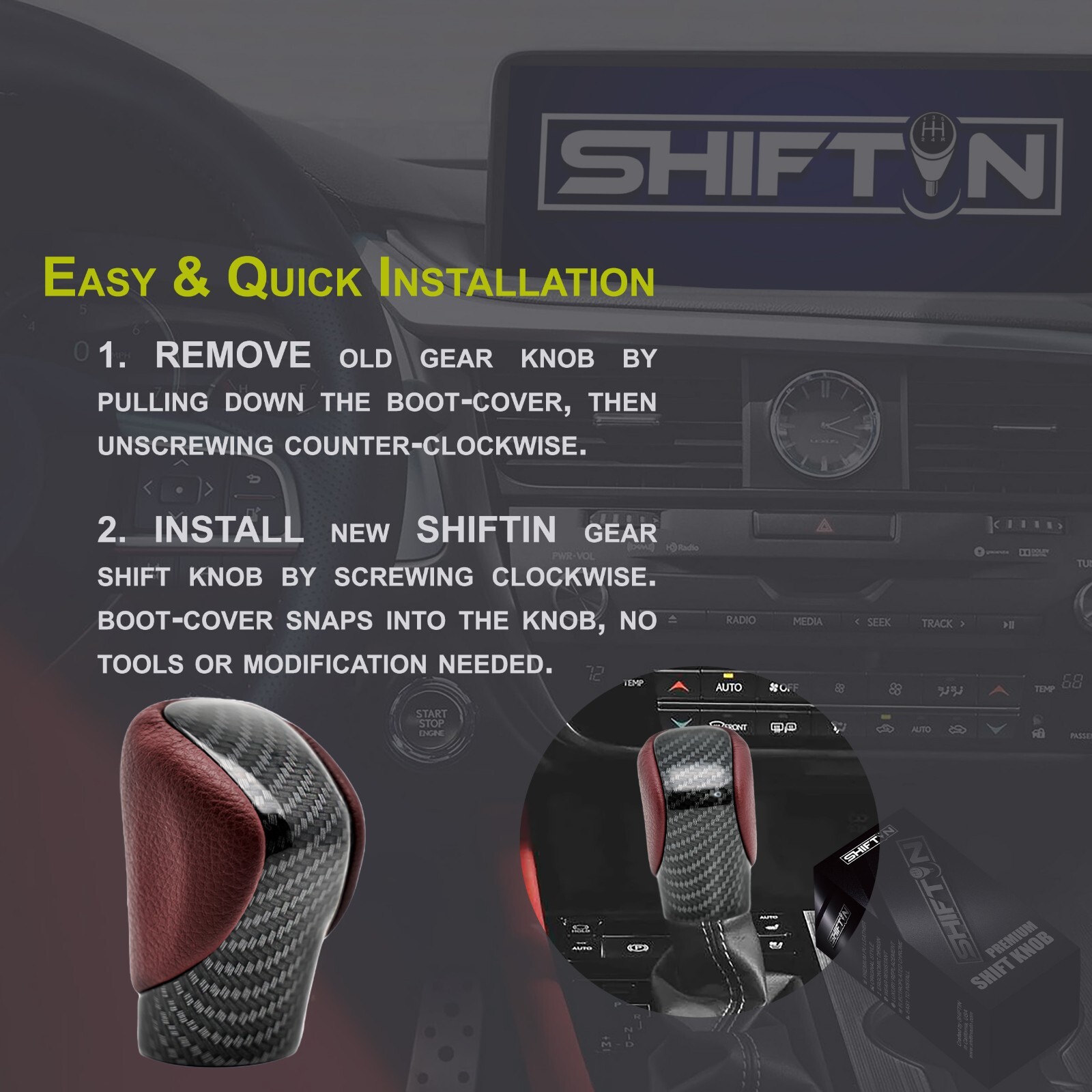 Rioja Red Carbon Gear Shift Knob for Lexus ES-350 GS GX460 IS300 NX300 RC RX350