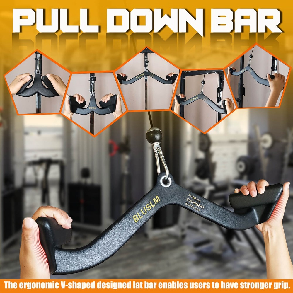 LAT Pull Down Bar for Cable Machine Pulldown T Bar V Bar Cable Attachments BL06