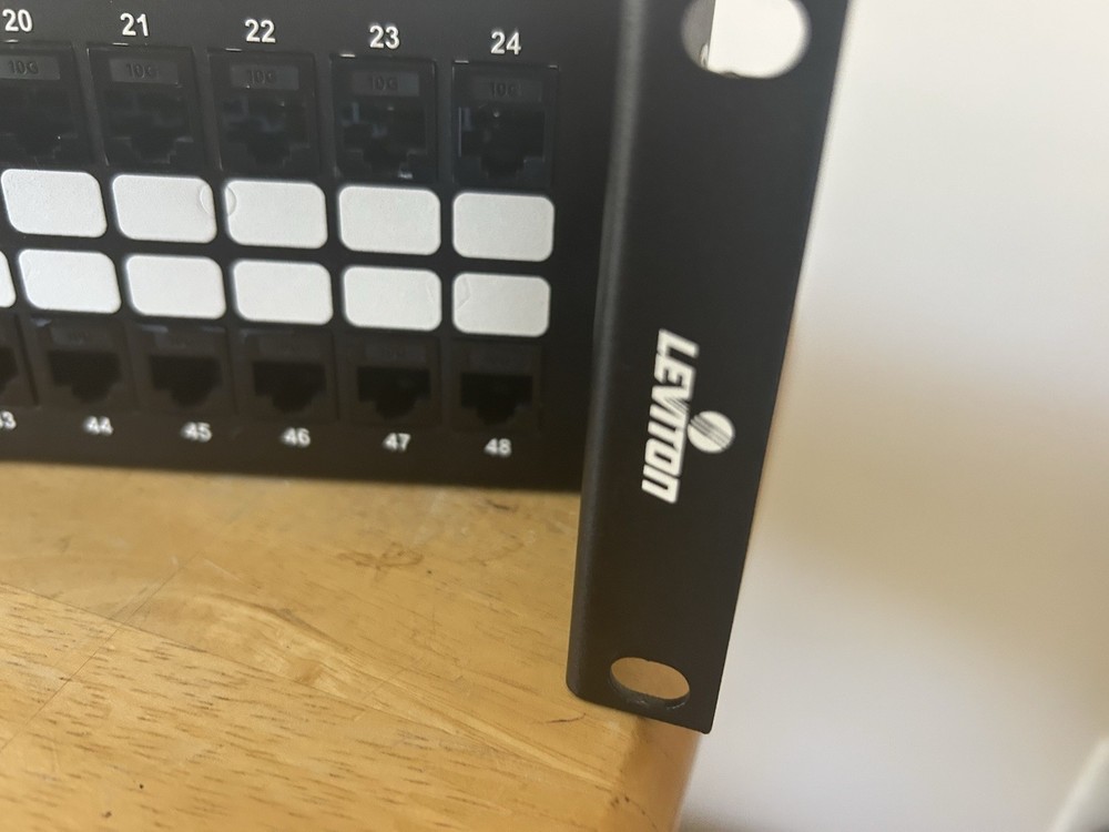 Leviton 10G Extreme 48-Port Angled Patch Panel CAT6 Fully Loaded Rack Mount
