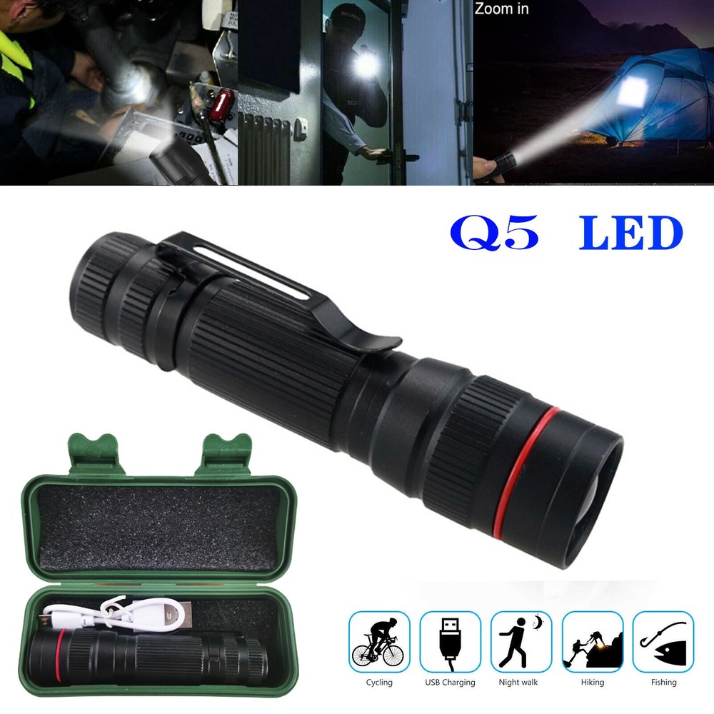 2Pack Rechargeable Mini Flashlight 3 Modes Zoomable Outdoor Torch with Cable