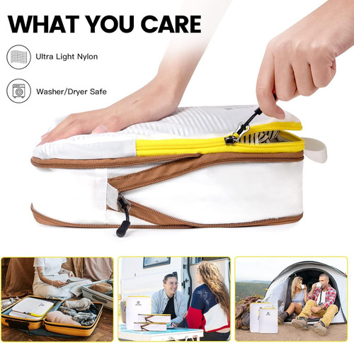 Lightweight Compression Packing Cubes for Suitcases, 7 Set, White/Yellow