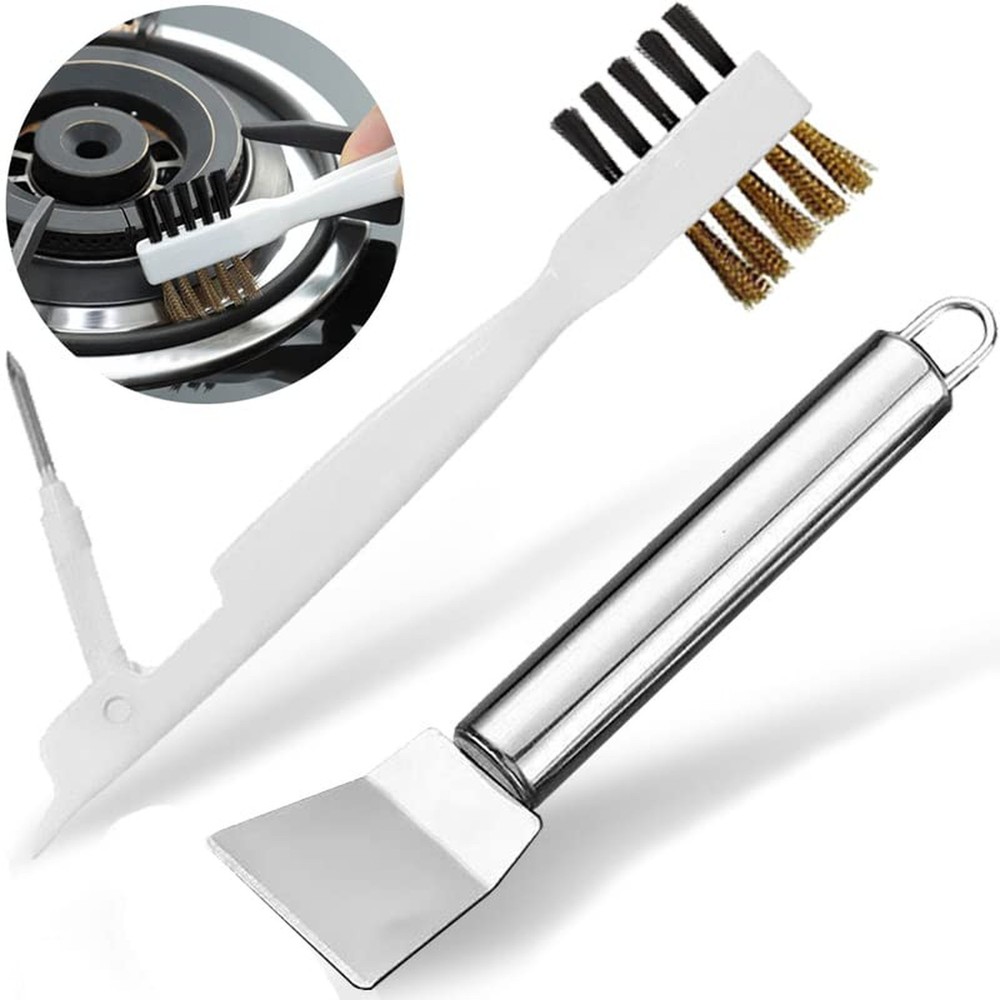 Kitchen Stove Cleaning Brush + Scraper Tool Set, Brass Wire Brushes for Range...