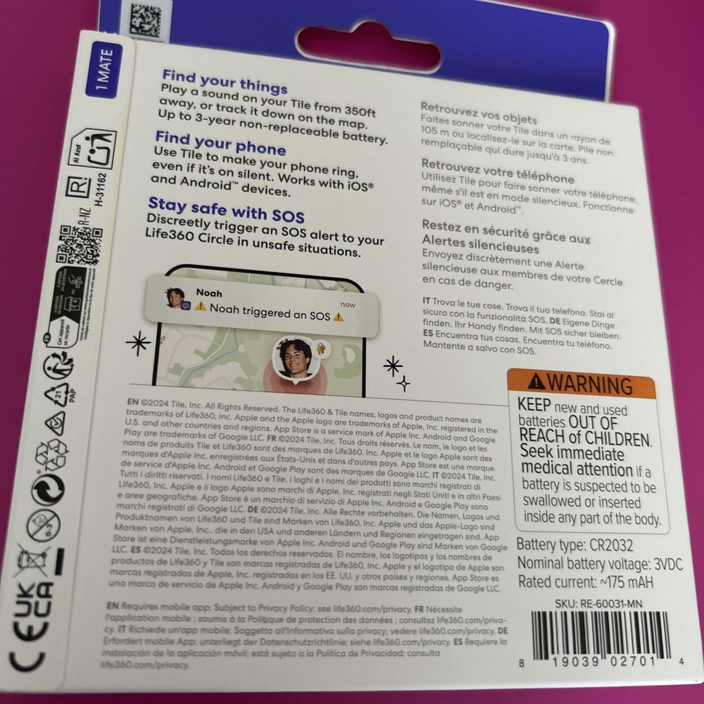 Life 360 Tile Mate T1801A Bluetooth Tracking Device