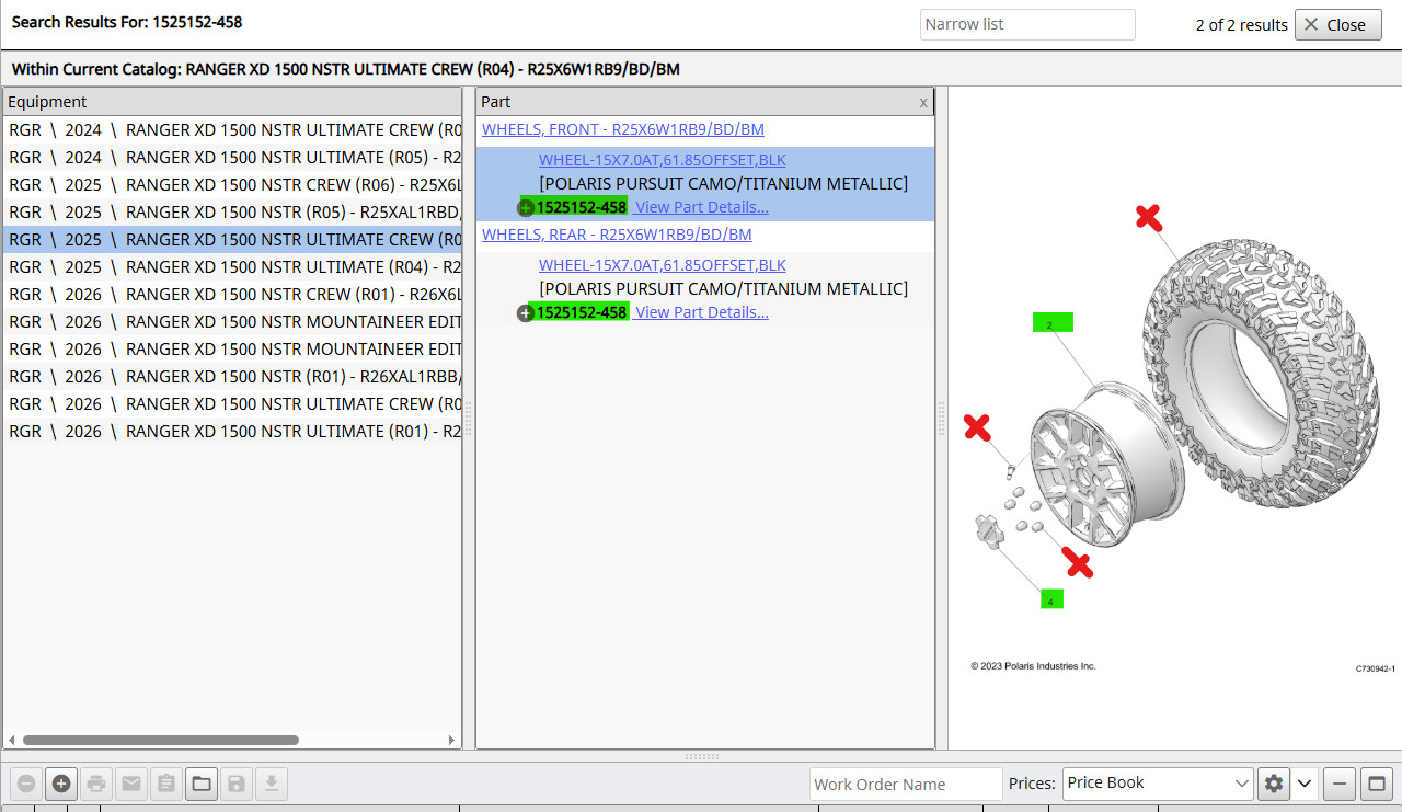 POLARIS WHEEL-15X7.0AT,61.85OFFSET,BLK - 1525152-458