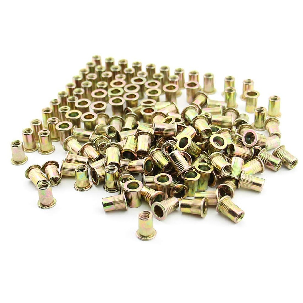 Versatile 1/4"-20 UNC Rivet Nuts 100Pack - Flat Head Knurled Design for Easy Use