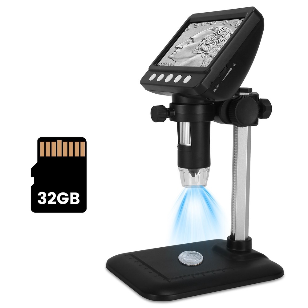LCD Digital Coin Microscope, Coin Magnifier w/ 8 Adjustable LED Lights, PC View