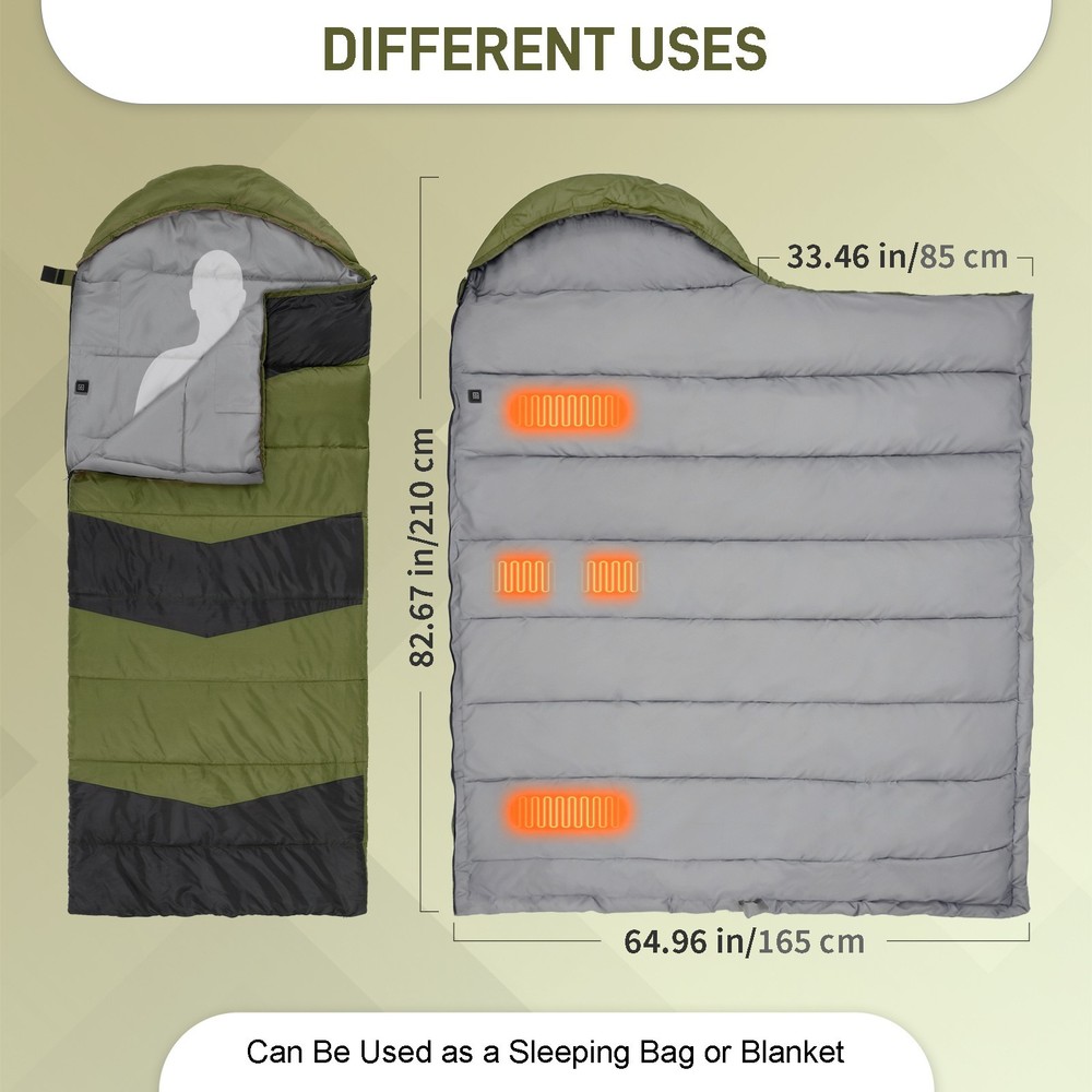 Rectangular Waterproof Sleeping Bag USB Heating Pad, Backpacking Hiking Camping