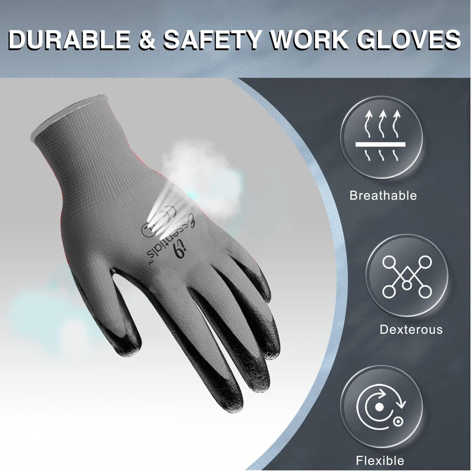 Nitrile Coated Grey Black Work Gloves Durable Perfect for All
