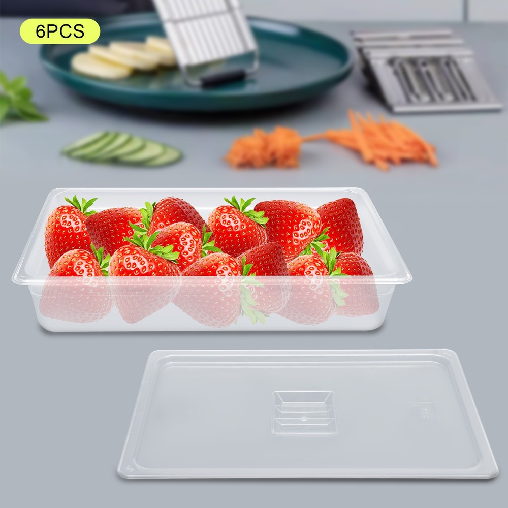 6 Pack Food Pans with Lids, 4'' Deep, Polycarbonate, Clear