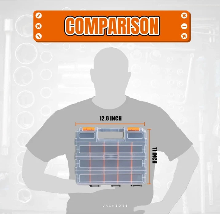 Tool Box with Transparent Lid, Double Side 34-Compartments Organizer Box, 2 Pack