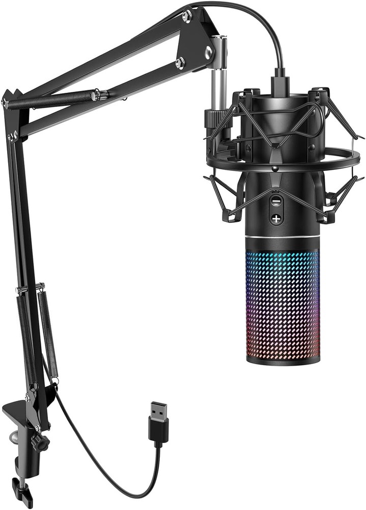 RGB Gaming Mic - USB PC Microphone with Adjustable Boom Arm - Quick Mute Button