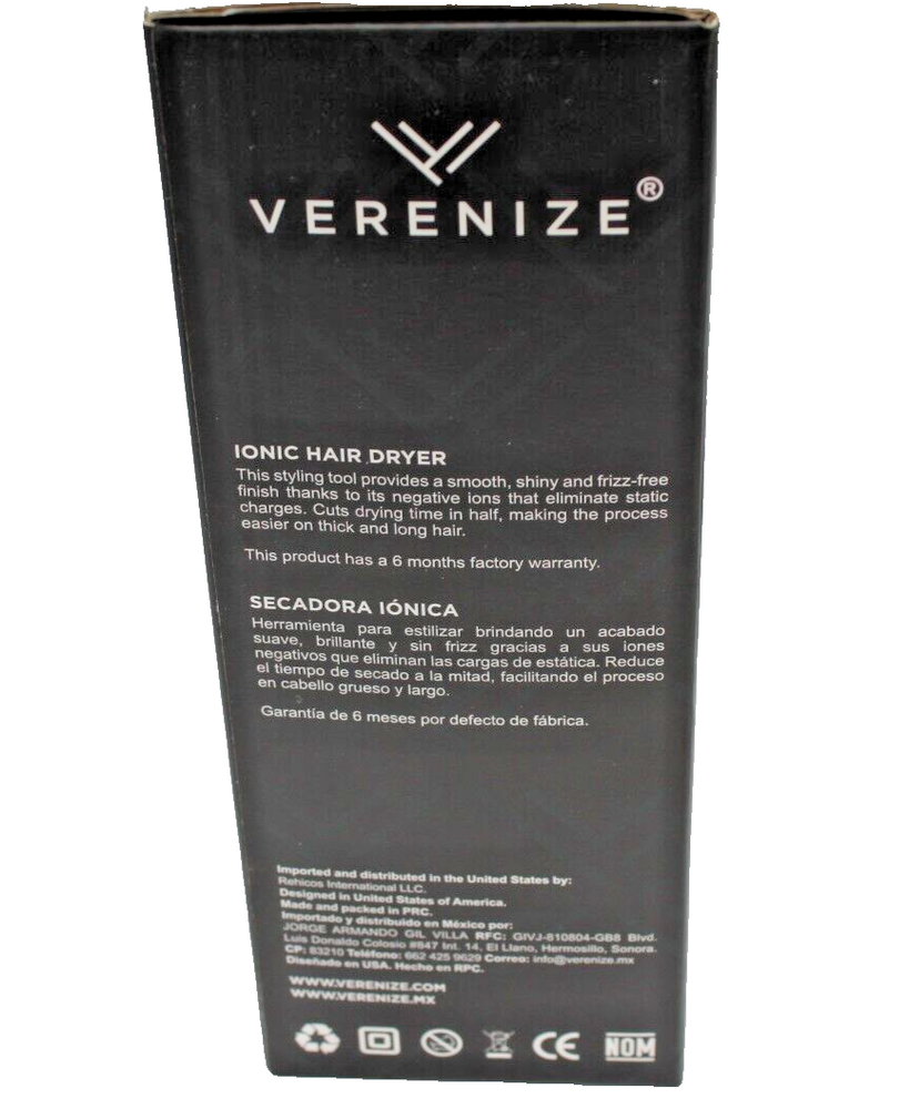 VERENIZE IONIC HAIR DRYER SPEEDS UP THE DRYING PROCESS - 2000 WATTS.