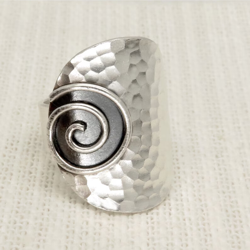 background Ring 925 Sterling Silver Wide Band Statement Handmade Ring All