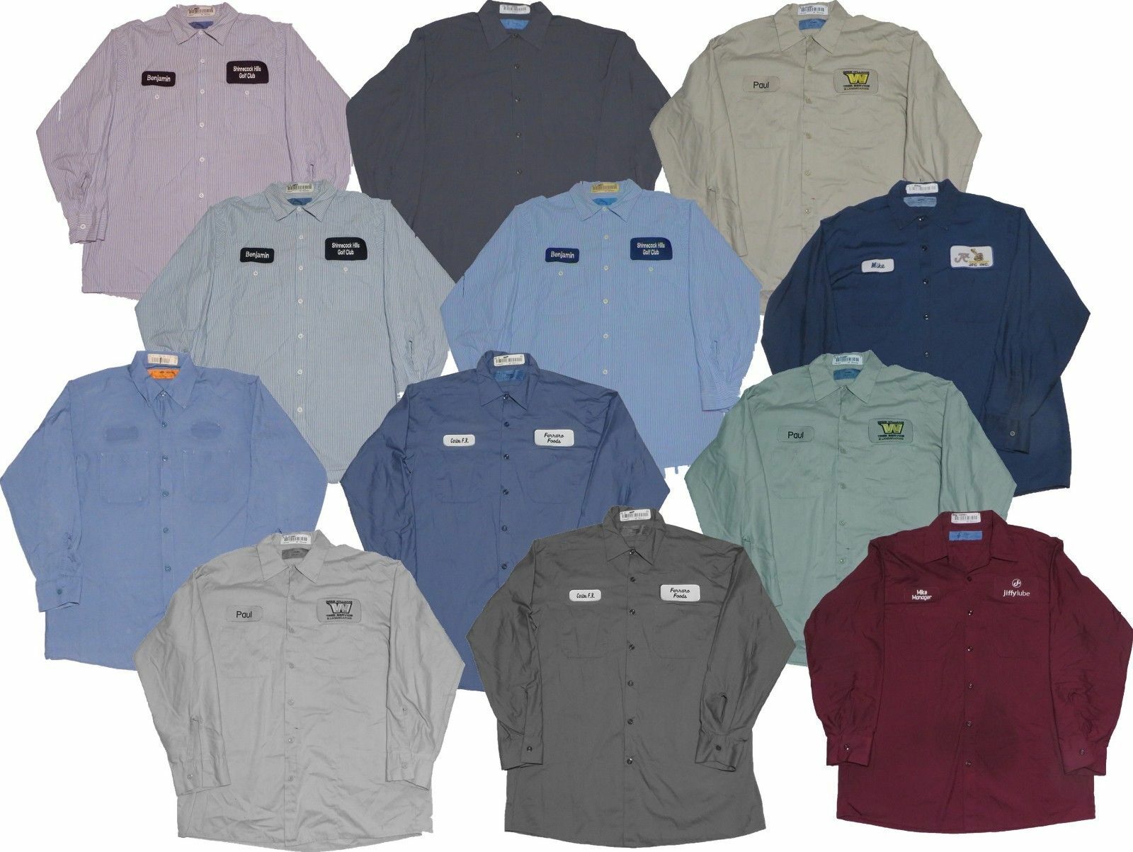 Used Mechanic Shirts - 12 PC - Grade B Long or Short Sleeve  -Free Shipping