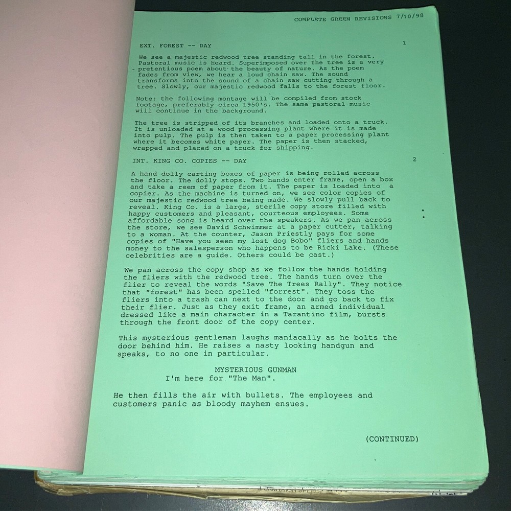 KILL THE MAN (7/10/98) Sound Mixer Prod. Final Draft w/Notes + COA!