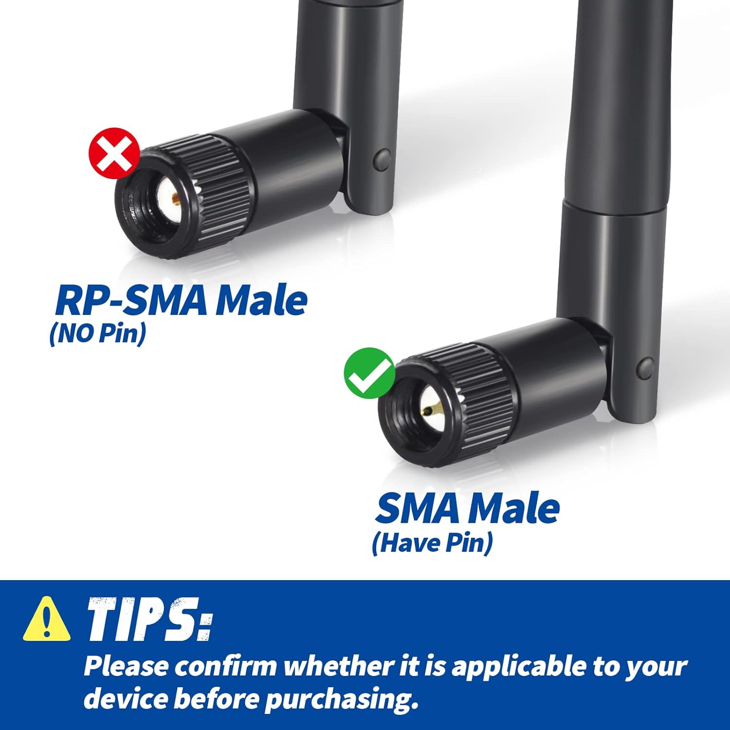 2-Pack SMA Antenna for WiFi 2.4GHz/5Ghz Wireless Router Card Male Pin