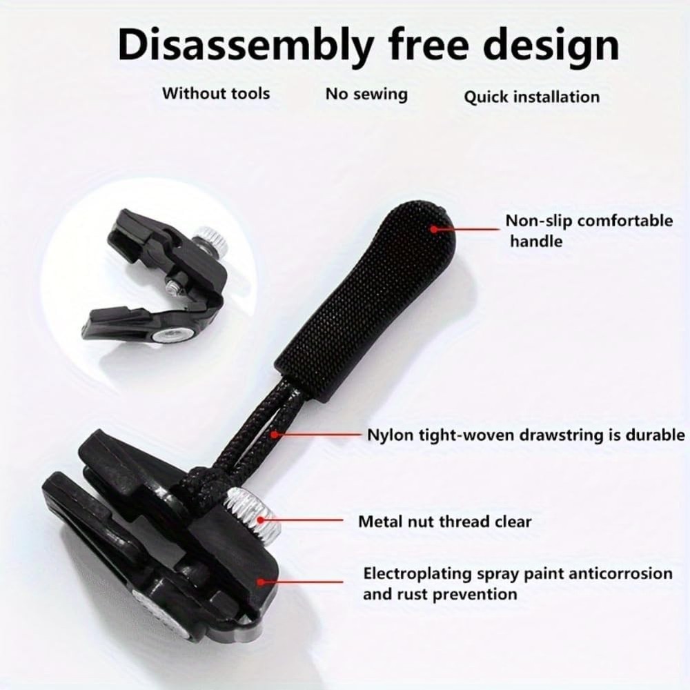 Zipper Repair Kit, 12pcs 3 Different Size Replacement Zipper Quick Install De...