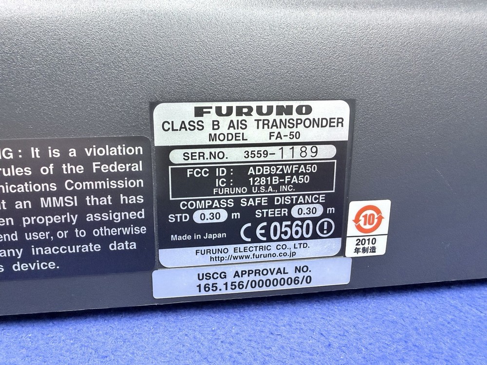 Furuno FA-50 Class B AIS Transceiver Module- Clear MMSI, Latest Software Updated