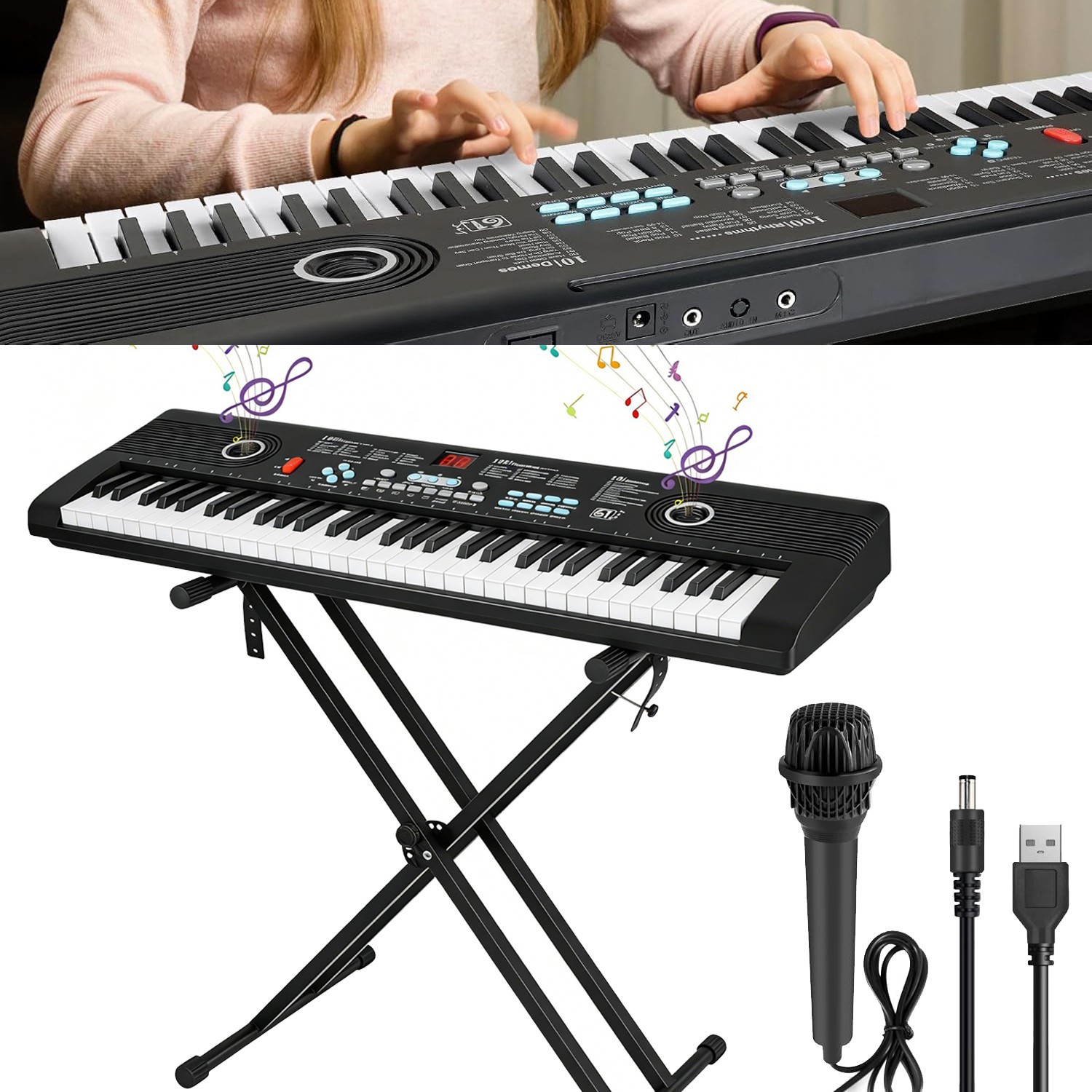 61-Key USB Electronic Digital Piano Keyboard with Stand & Mic