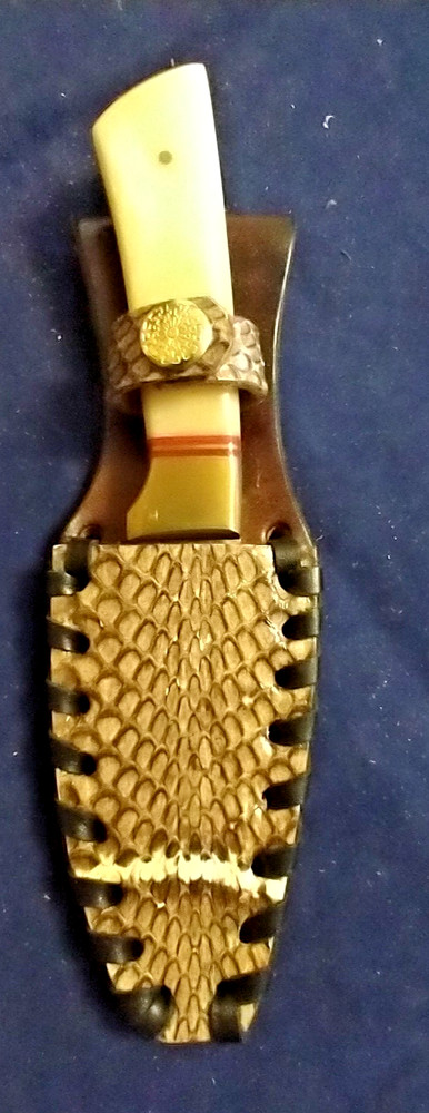 Genuine Cobra Snakeskin Knife Sheath with Bone Handle Knife
