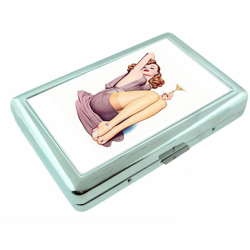 Classic Pin Up D5 Silver Metal Cigarette Case RFID Protection