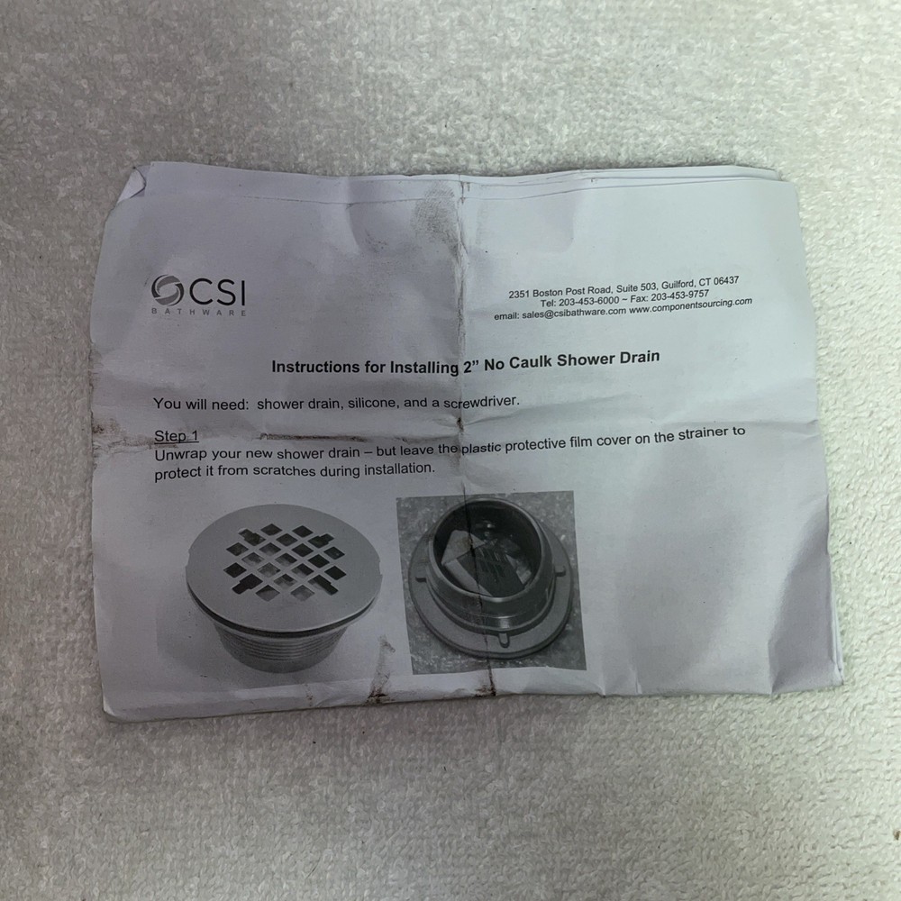 CSI Bathware 2" No Caulk Shower Drain