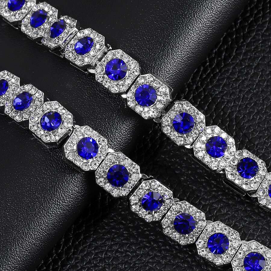 Silver Plated Stainless Steel 22 Inch Necklace Cubic Zirconia Blue Center Stone