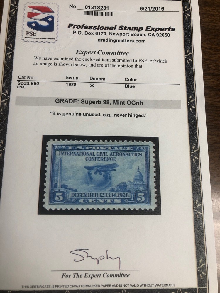 Markest 650 .05 Blue Superb Never Hinged PSE certificate Graded SUPERB Graded 98