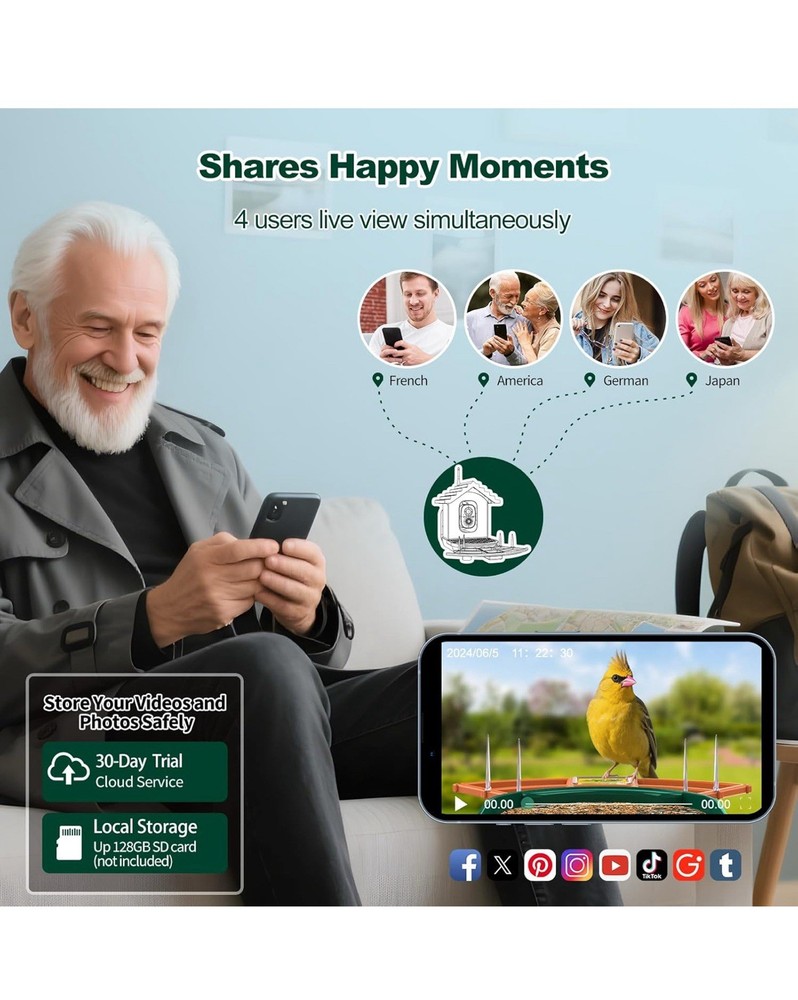Smart Bird Feeder with Solar HD Camera AI Recognition Waterproof Auto Capture