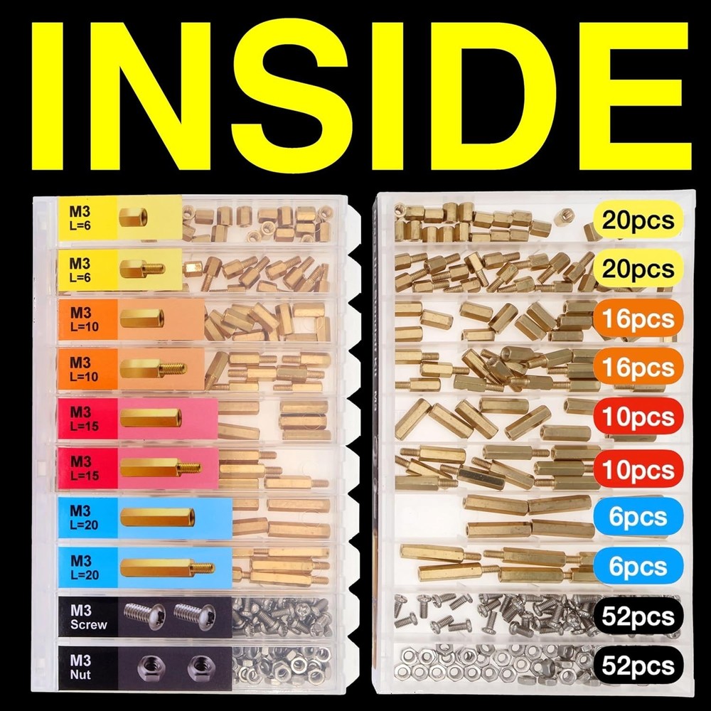 Complete M3 Standoff Assortment: 208-Piece Brass Hex Spacers for Electronics