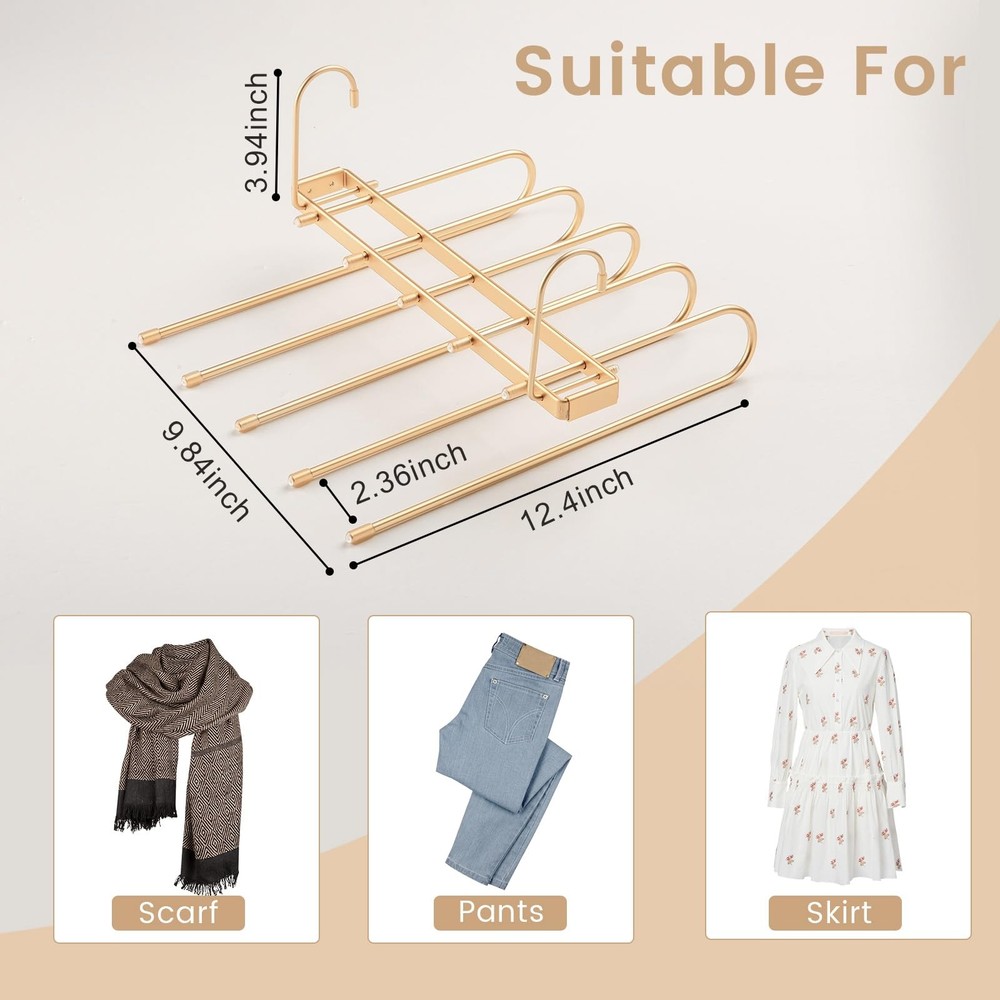 Pants Hangers Space Saving,Closet Hangers 5 Layers 2 Uses Multi Functional Pa...