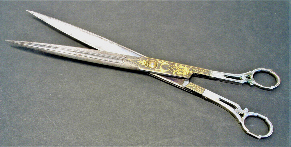 Antique Ottoman Calligraphy SCISSORS Gold Damascened Rare Solid Silver Handles