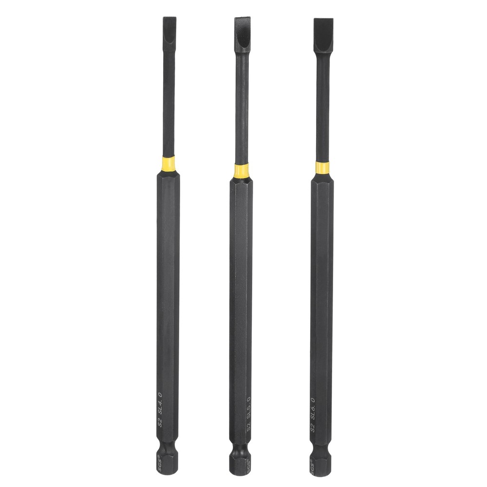 3pcs SL4-SL6 Slotted Impact Screwdriver Bits 1/4" Hex Shank 6" Long Magnetic Bit