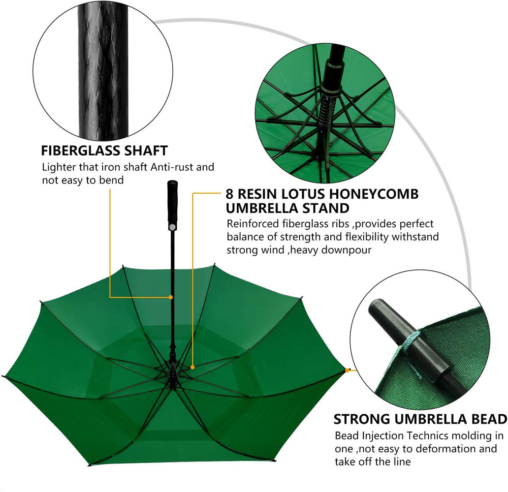 Large 62 Inch Golf Umbrella - Windproof, Waterproof, Double Canopy