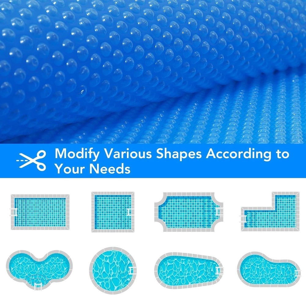 Pool Solar Cover 16x32ft Rectangular 300um Blue Waterproof Insulation Blanket...