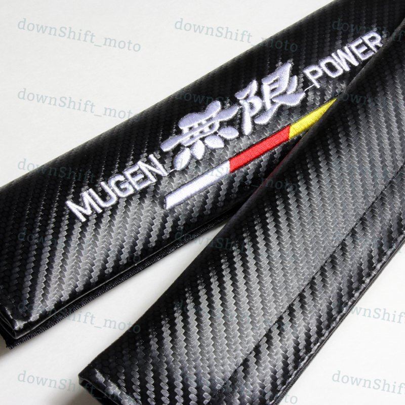 Set of jdm MUGEN POWER Carbon Fiber Look Seat Belt Cover Shoulder Pads for Honda
