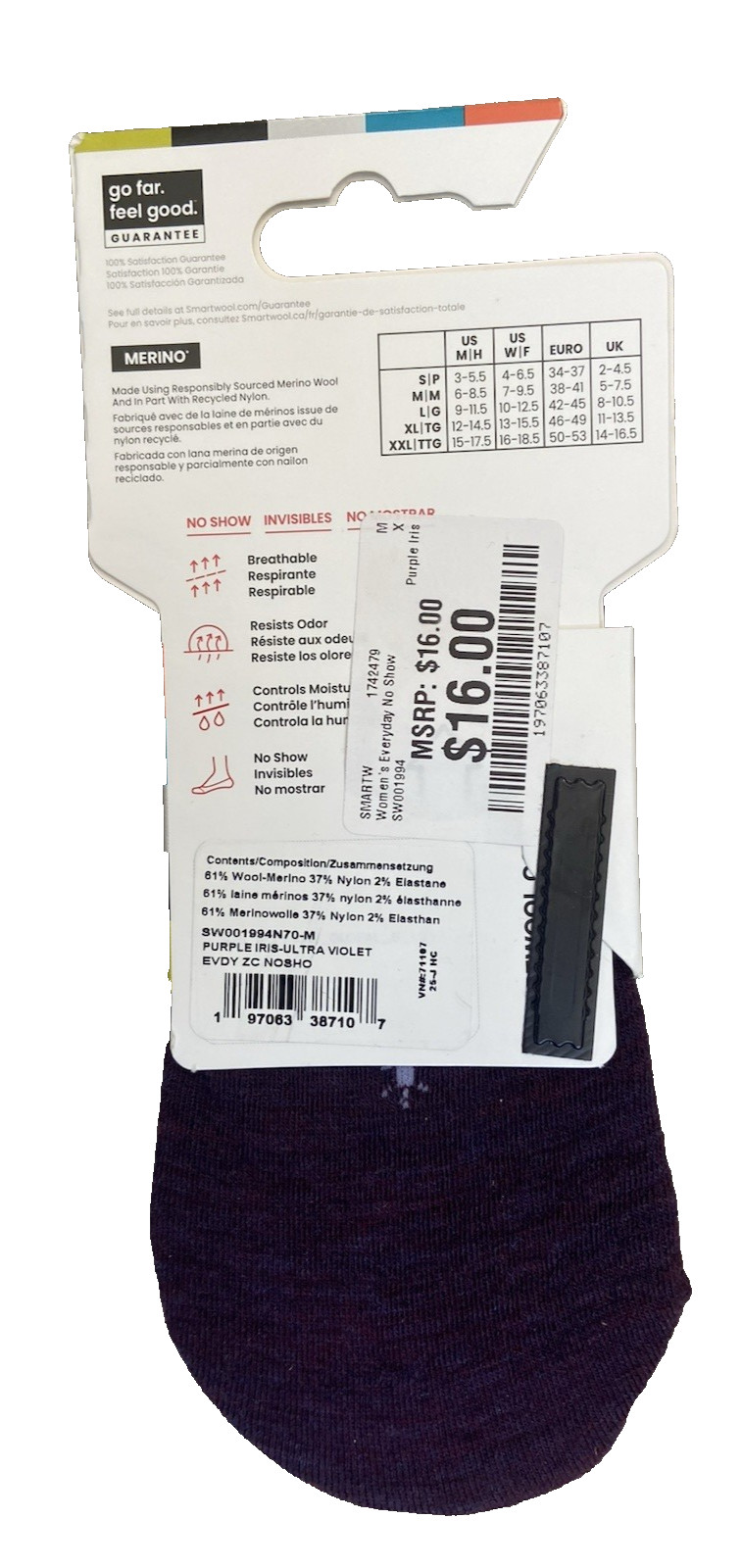 Lot of 2 pairs SmartWool Invisibles No Show Zero Cushion Socks Purple Violet M