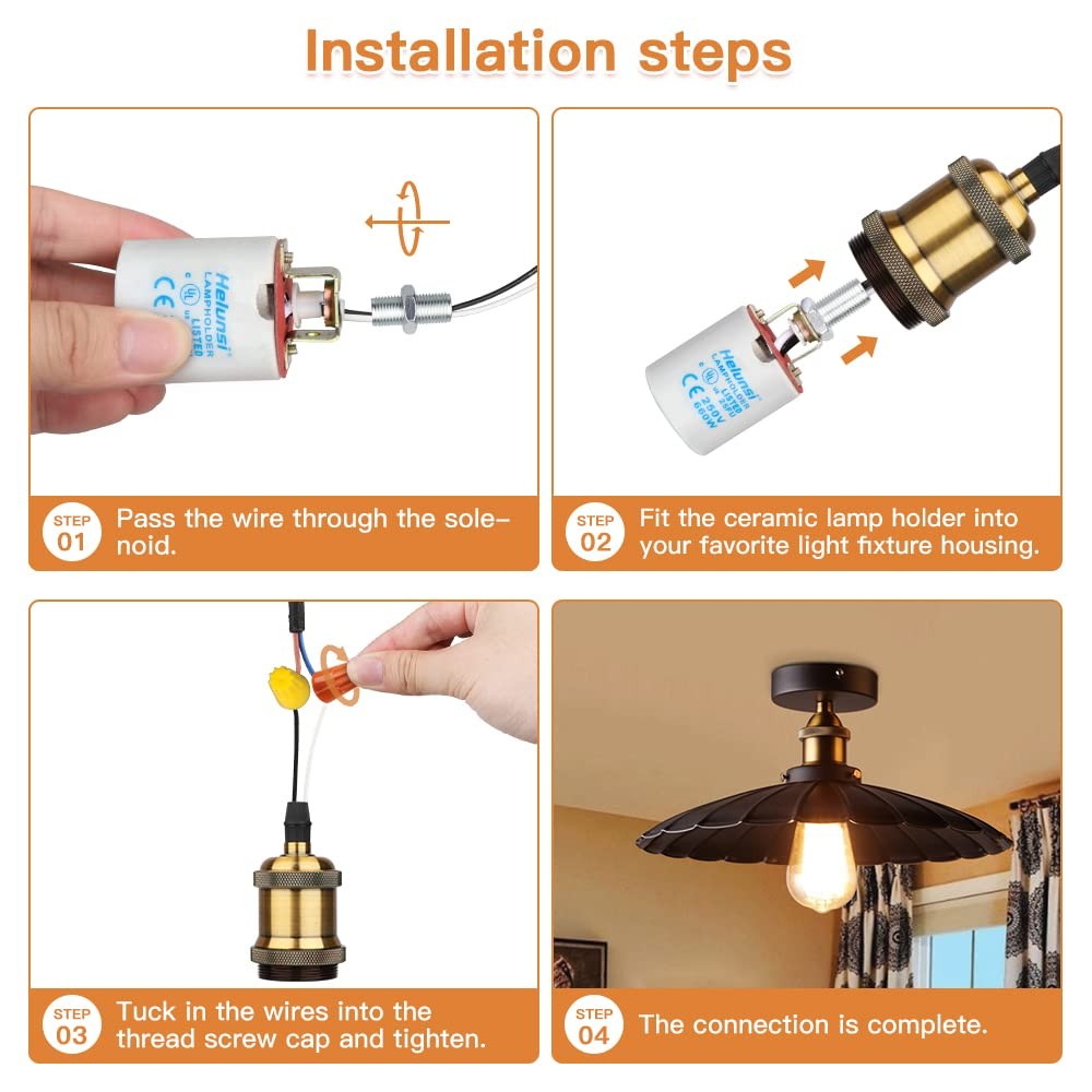 Upgraded Version - Helunsi E26 E27 Ceramic Light Socket, Glazed Medium White