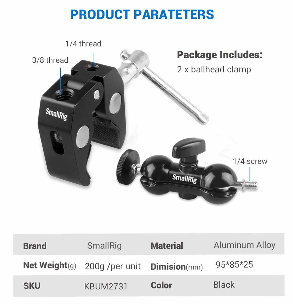 SMALLRIG Cool Ballhead Arm Super Clamp Mount Multi-Function Ball Adapter 1138