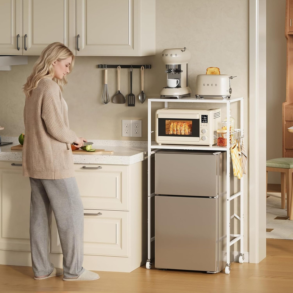 2 Tier Mini Fridge Stand with Storage Adjustable Height Mini Fridge Shelf over M