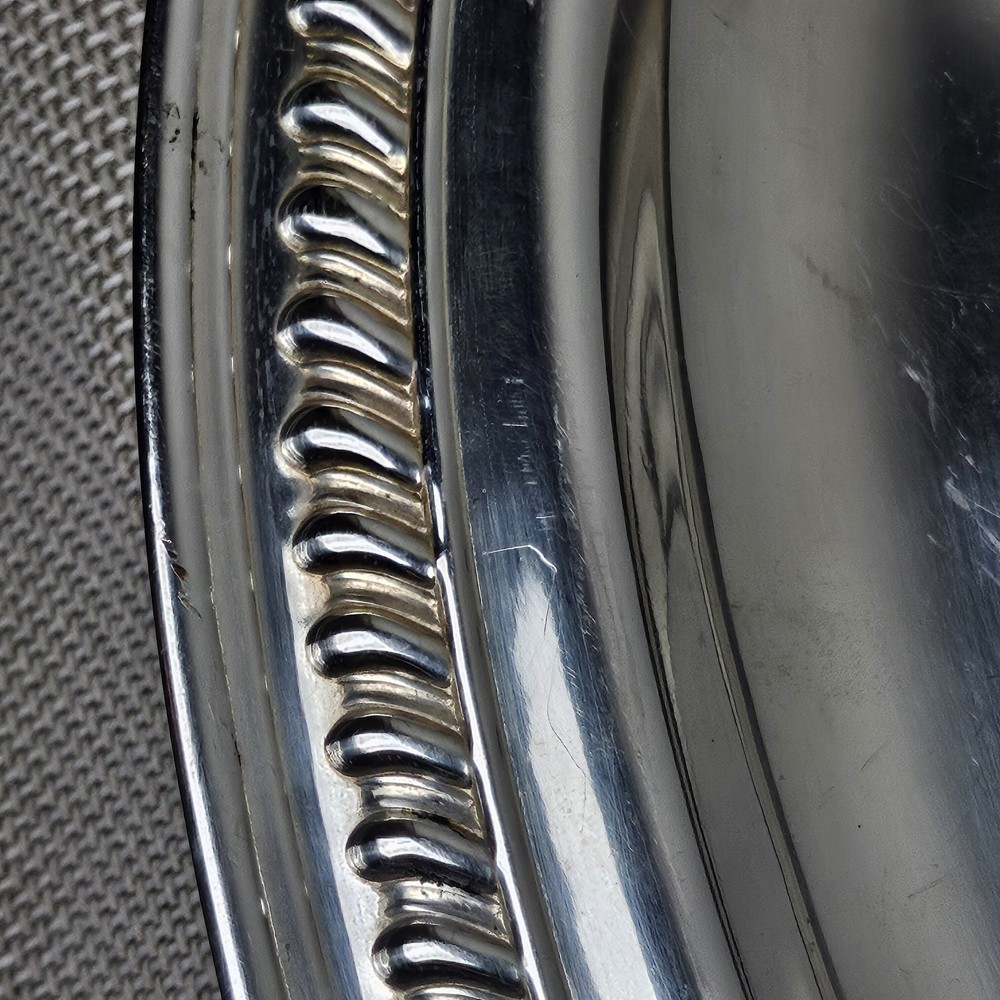 Silver Plate Meat Serving Tray Tree Design Ornate Edge 16" x 11"